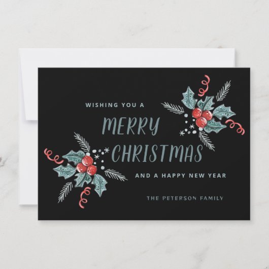 Sweet Holly Berry Christmas Non-Photo Black  シーズンカード (正面)