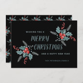 Sweet Holly Berry Christmas Non-Photo Black  シーズンカード (正面/裏面)