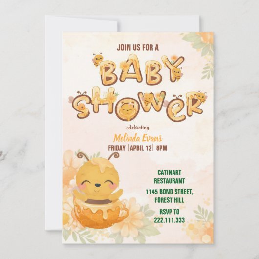Sweet Honey Bee Baby Shower Invitation 招待状 (正面)