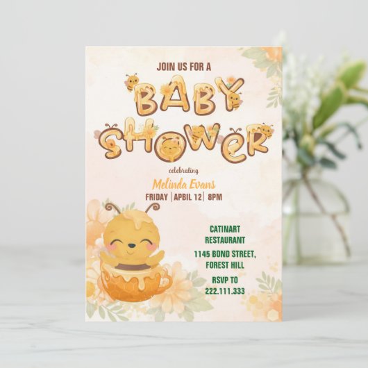 Sweet Honey Bee Baby Shower Invitation 招待状 (スタンド正面)