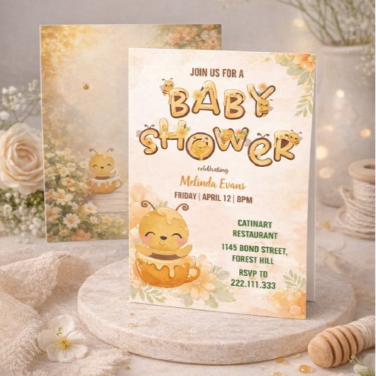 Sweet Honey Bee Baby Shower Invitation 招待状