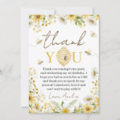 Sweet Honey Bee Floral Birthday Thank You 招待状 (正面)