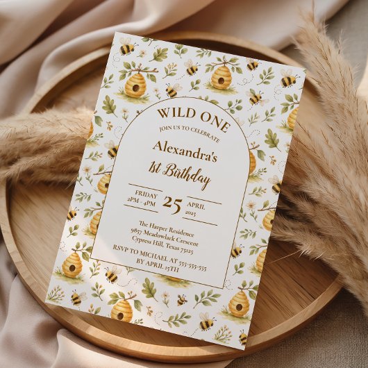 Sweet Honey Bee Wild One Birthday 招待状