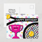 Sweet I love tennis pink and blue tennis誕生日 ポストカード (正面/裏面)