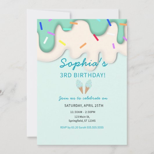 Sweet Ice Cream Birthday 招待状 (正面)