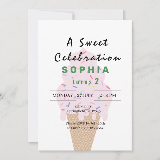 Sweet Ice Cream Birthday 招待状 (正面)