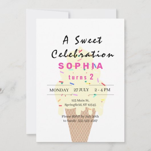 Sweet Ice Cream Birthday 招待状 (正面)