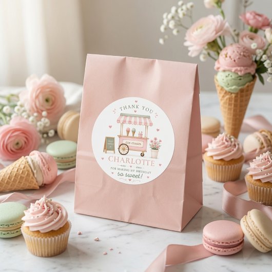 Sweet Ice Cream Birthday Thank You ラウンドシール