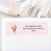 Sweet Ice Cream Cone Pink Gingham Birthday ラベル (インサイチュ)