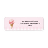 Sweet Ice Cream Cone Pink Gingham Birthday ラベル (正面)