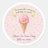 Sweet Ice Cream Party Thank You Sticker | Pink  ラウンドシール (正面)