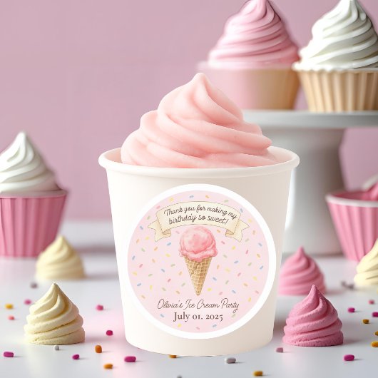 Sweet Ice Cream Party Thank You Sticker | Pink  ラウンドシール