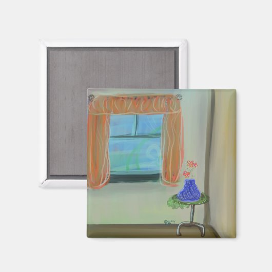 Sweet Interior With Orange Curtains Original Art マグネット (正面/裏面)