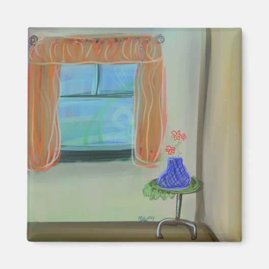Sweet Interior With Orange Curtains Original Art マグネット (正面)