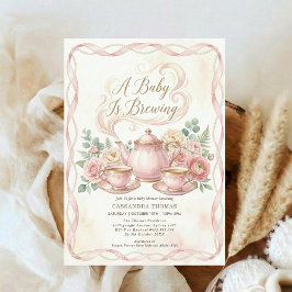 Sweet Is Brewing Blush Floral Baby Shower Tea 招待状