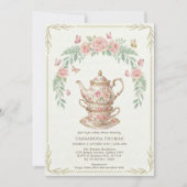 Sweet Is Brewing Butterfly Floral Baby Shower Tea 招待状 (正面)