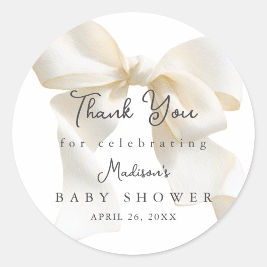 Sweet Ivory Coquette Bow Baby Shower ラウンドシール (正面)