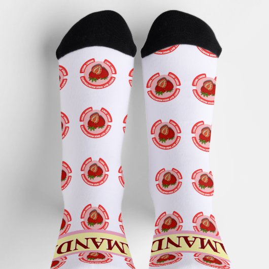 Sweet Juicy Strawberries Summer Fruit  ソックス (上部)