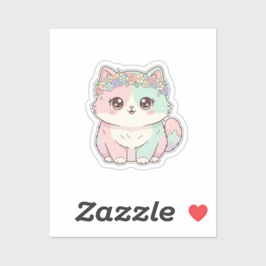 Sweet Kawaii Cat with Flower Crown Sticker シール (シート)