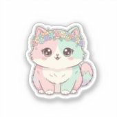 Sweet Kawaii Cat with Flower Crown Sticker シール (正面)