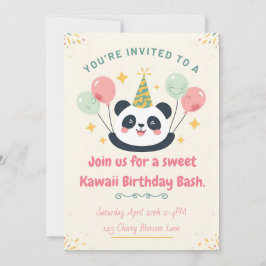Sweet Kawaii Panda Birthday Bash Invitation 招待状