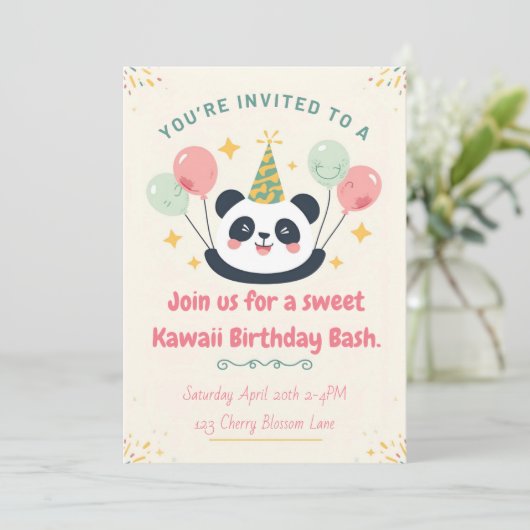 Sweet Kawaii Panda Birthday Bash Invitation 招待状 (スタンド正面)