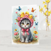 Sweet Kitten Floral Mothers Day Card カード (黄色い花)