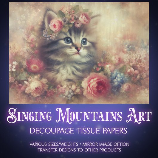 Sweet Kitten Garden Floral Furniture DIY Decoupage 薄葉紙