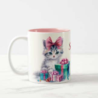 Sweet Kitty Cat追加ネームカスタムKitten Gift ツートーンマグカップ