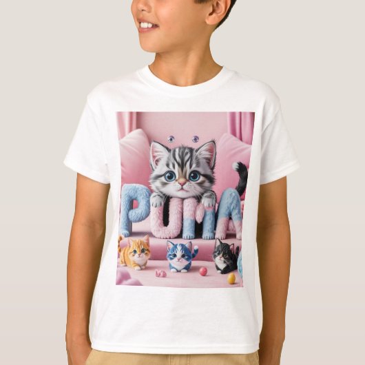 Sweet Kitty Squad | 遊び心あふれるカラフルな猫の芸術 Tシャツ (正面)