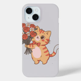 Sweet Kitty with Rose Bouquet iPhone 15ケース