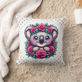 Sweet Koala with Pink Rose Wreath  クッション (ブランケット)