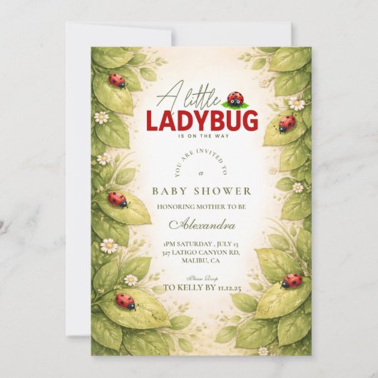 Sweet Ladybug Spring Baby Shower 招待状 (正面)