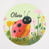 Sweet Ladybugs Girl's Name Colorful Wildflowers ラベル (デザイン2)