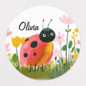 Sweet Ladybugs Girl's Name Colorful Wildflowers ラベル (デザイン1)