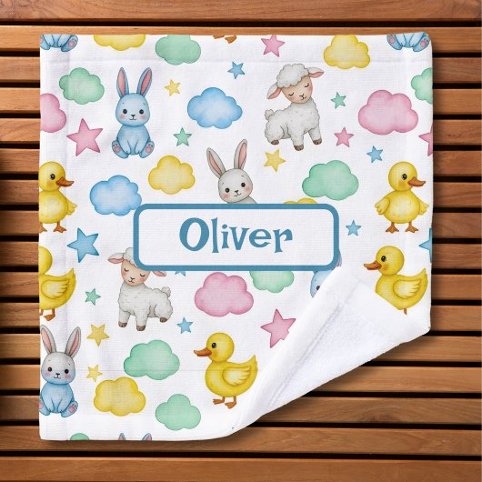 Sweet Lamb, Bunny, and Duckling Pattern ウォッシュタオル