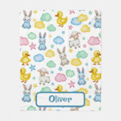 Sweet Lamb, Bunny, and Duckling Pattern フリースブランケット (正面)