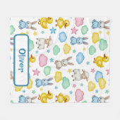 Sweet Lamb, Bunny, and Duckling Pattern フリースブランケット (正面(横))