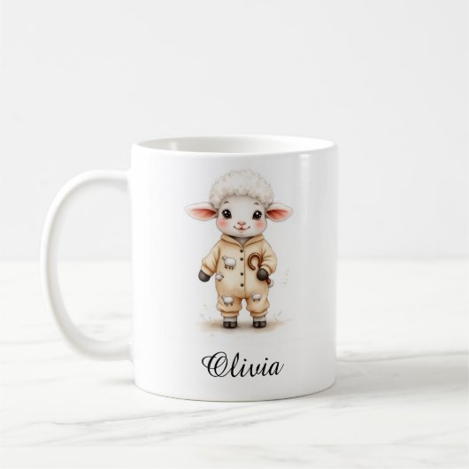 Sweet Lamb in Christmas Pajamas Custom Name Mug コーヒーマグカップ (左)