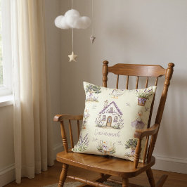 Sweet Lavender Duckling Cottage Watercolor Pillow クッション