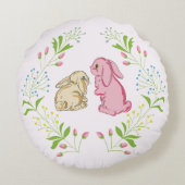 Sweet Light Pink Bunny Wreath Round Pillow ラウンドクッション (裏面)