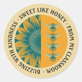 Sweet Like Honey Sunflower Bee Teacher ラウンドシール
