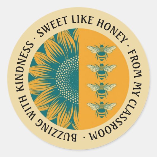 Sweet Like Honey Sunflower Bee Teacher ラウンドシール (正面)