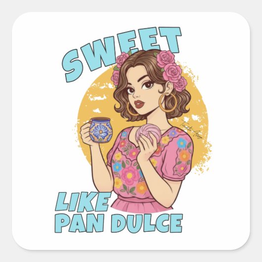 Sweet like Pan Dulce Conchas & Cafecito  スクエアシール (正面)