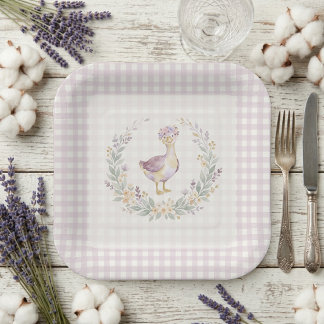 Sweet Lilac Gingham Baby Goose Baby Shower LPM26 ペーパープレート