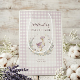 Sweet Lilac Gingham Baby Goose Baby Shower LPM26 ミディアムペーパーバッグ