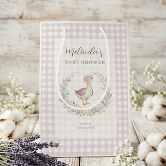 Sweet Lilac Gingham Baby Goose Baby Shower LPM26 ミディアムペーパーバッグ