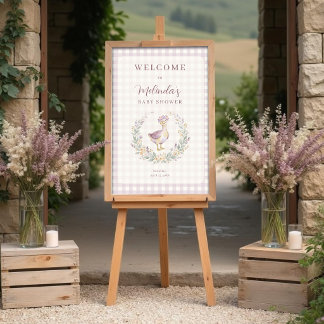 Sweet Lilac Gingham Baby Goose Welcome Sign LPM26 ポスター