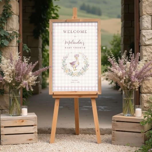 Sweet Lilac Gingham Baby Goose Welcome Sign LPM26 ポスター