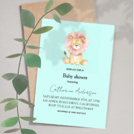Sweet Lion Pastel Colors Baby Shower Invitation 招待状